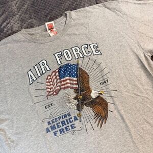 Bayside US Air Force Eagle American Flag Graphic Tee Gray Mens XL Made in USA